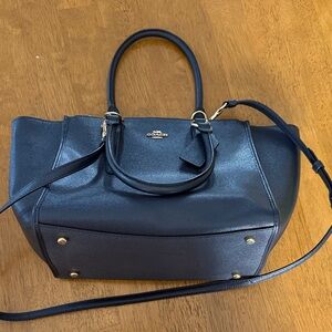 Coach Navy Pebbled Leather Satchel with Gold Hardware